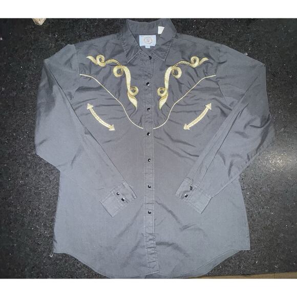 UEC VINTAGE ELY COUNTRY CHARMERS BLACK GOLD COUNTRY WESTERN SNAP SHIRT SZ L - Picture 4 of 12